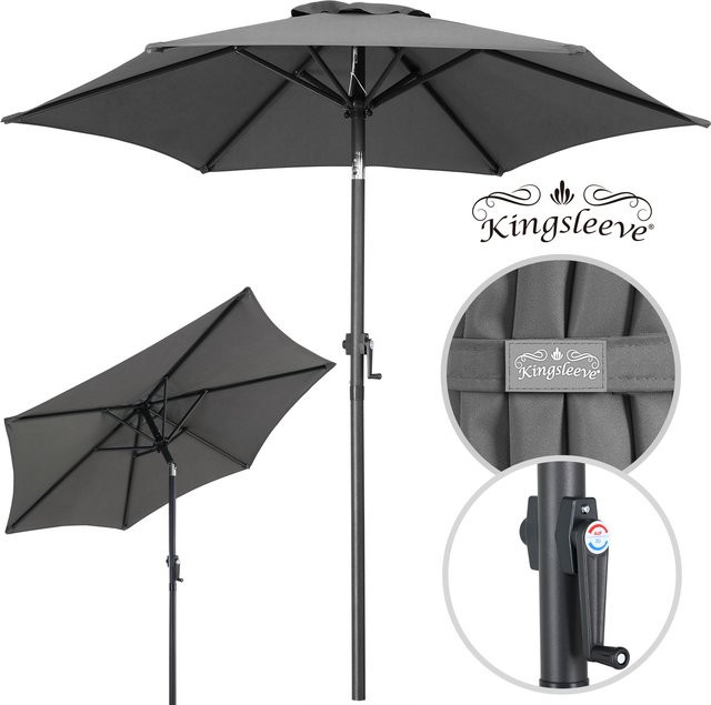 KINGSLEEVE Marktschirm Fiji in Anthrazit mit UV-Schutz UPF 80+ und Kurbel, Durchmesser: 200 cm - Bild 1