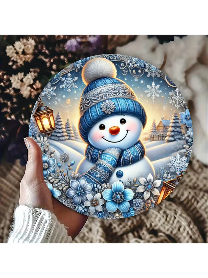 Potdemiel Blauer Schneemann Runde Metall-Wandkunst im Retro-Stil, Durchmesser: 20,32 cm - Bild 5
