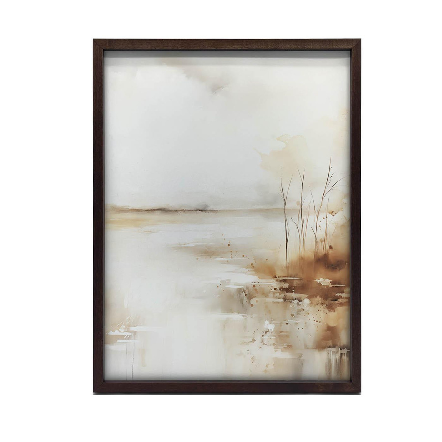 Zartes Landschaftsbild von iKable in Braun und Grün mit dunkelbraunem Holzrahmen, B/H: 30 x 40 cm - Bild 2