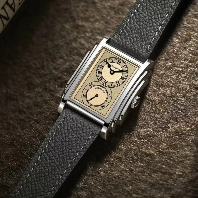 FARASUTE Armbanduhr Automatik, Herren, rechteckiges Gehäuse, 31 mm, Leder, Silber - Bild 3