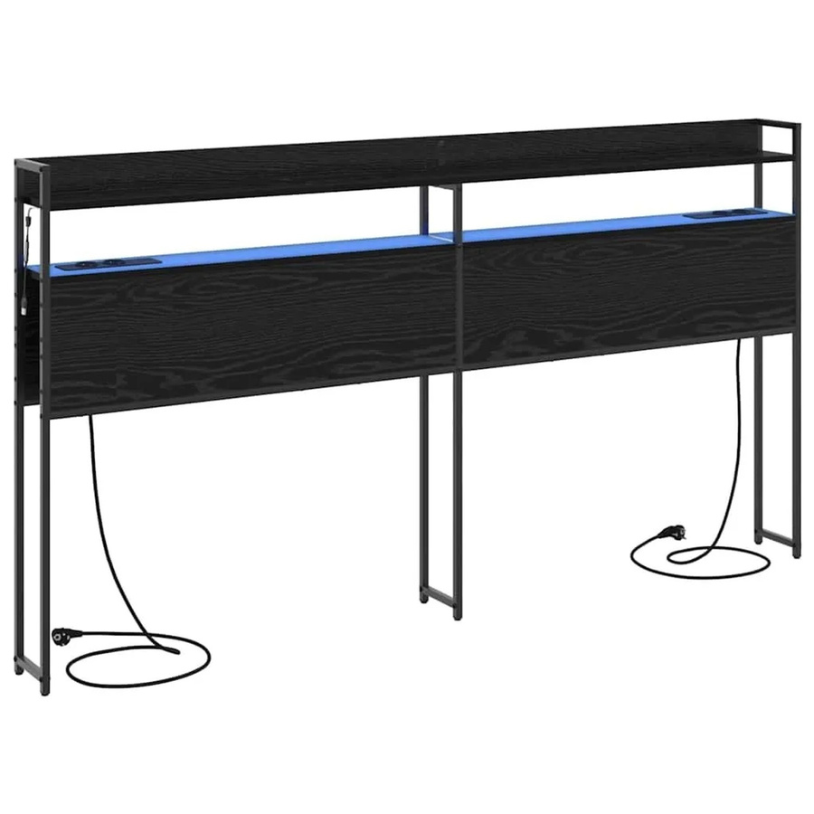 vidaXL Aufbewahrungskopfteil in Schwarz Eichen-Optik mit integrierter Beleuchtung, Regal und USB-Ladeanschluss aus Holzwerkstoff - Bild 2