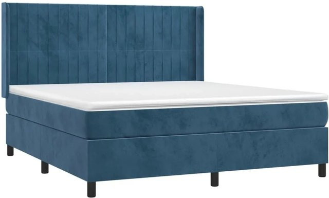 vidaXL Boxspringbett mit Matratze in Dunkelblau, Samt, mit LED-Unterbettbeleuchtung und USB-Anschluss, Hybrid-Design mit Taschenfederkern, B/T/H: 160 x 200 x 118 cm - Bild 1