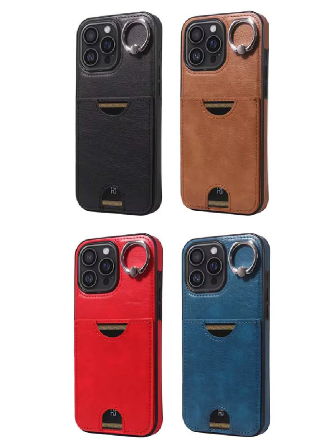 Leder Handyhülle mit Kartenfach und Ring für Apple iPhone 16 15 14 13 12 11 Pro Max XS XR X7 Plus 8 SE 2020 in Schwarz - Bild 7
