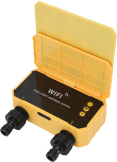 GoolRC WiFi Solar Bewässerungstimer mit 2 Ausgängen und Regensensor, Gelb - Bild 1