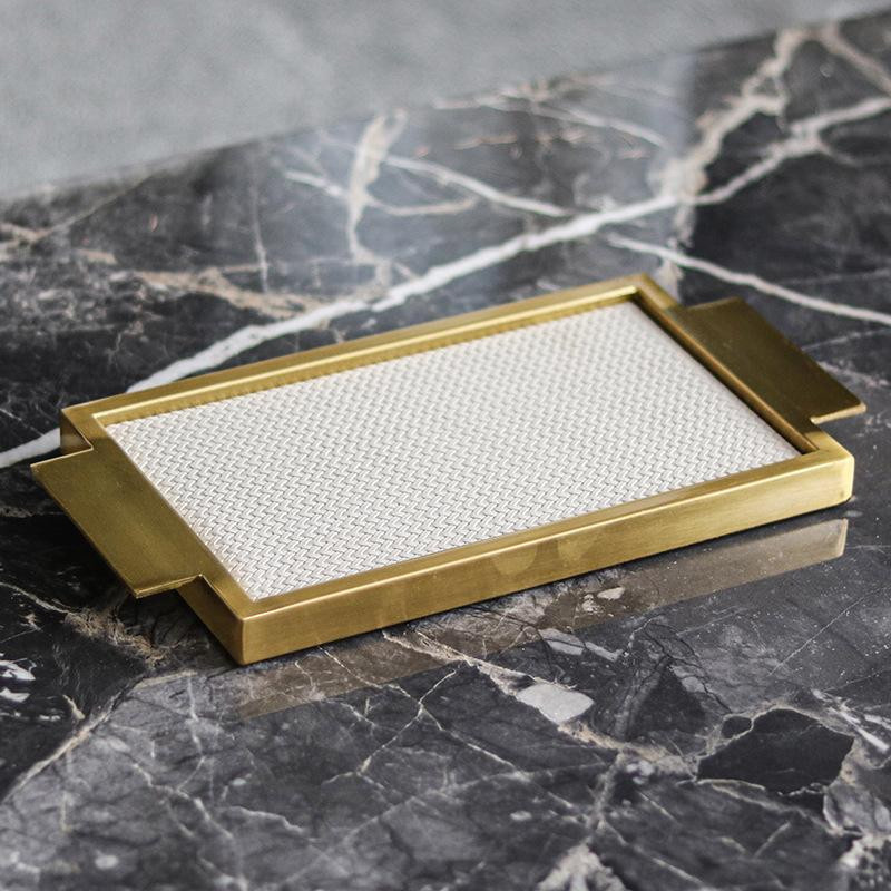 Luxus Aromatherapie Ablagefach aus Metall und Leder in Gold, B/T/H: 40,0 x 25,0 x 2,0 cm - Bild 3
