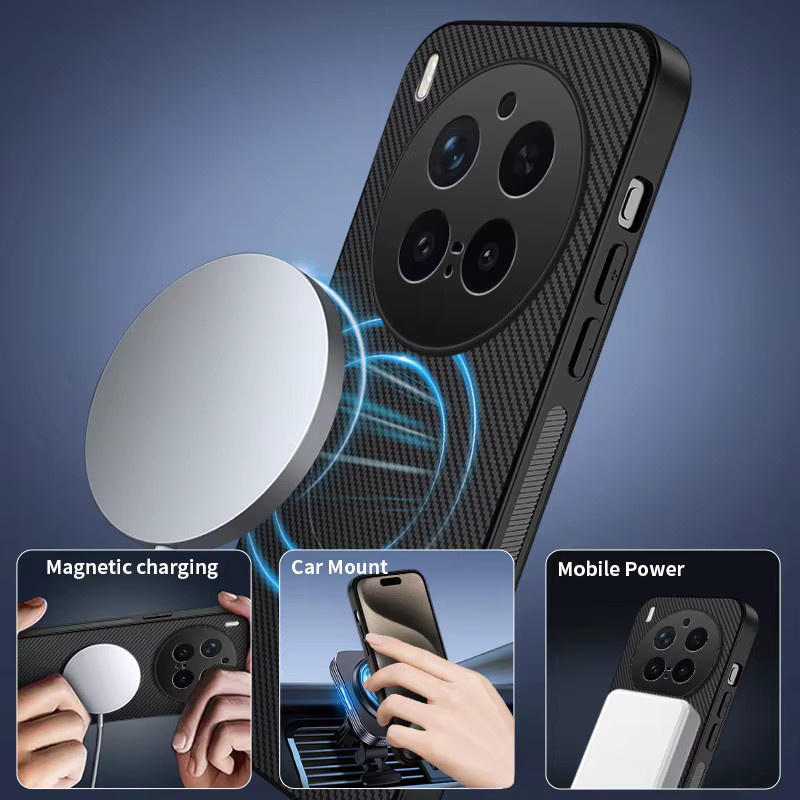 Magnetische Schutzhülle mit Carbon-Faser-Textur für Vivo V60 V50 V40 Lite Y400 X200 FE Ultra X300 Pro mit MagSafe Kompatibilität in Schwarz und Blau - Bild 5