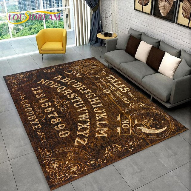 ZbrTwelve Gothic Teppich Ouija Tarot Design, rutschfeste Bodenmatte aus Polyester für Wohnzimmer und Schlafzimmer, Braun, B/T: 60 x 90 cm - Bild 1