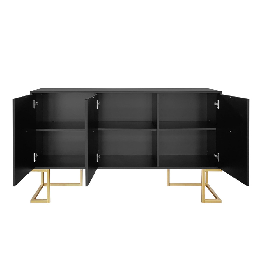 Flieks Sideboard Kommode mit 3 Türen in Schwarz, moderner Buffetschrank mit verstellbaren Ablagen, B/T/H: 138 x 40 x 80,5 cm - Bild 2