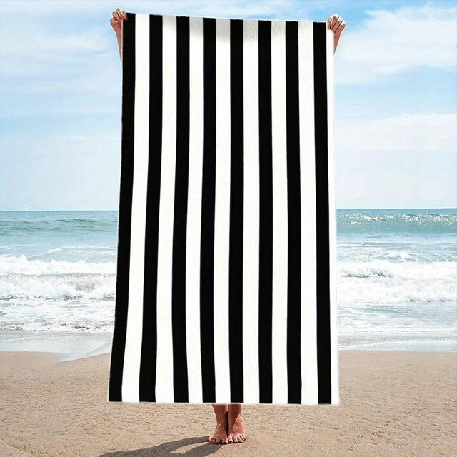 Dalangpa Schnelltrocknendes Handtuch Schwarz-Weiß Gestreift, hochsaugfähig für Schwimmen, Reisen, Yoga und Strand, B: 30 cm, H: 60 cm - Bild 1