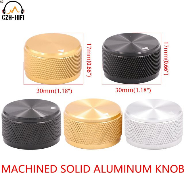 Dinwen CNC gefräster Aluminium Knopf in Gold für Audio Verstärker und Lautsprecher, Durchmesser: 30 mm, Tiefe: 17 mm - Bild 1
