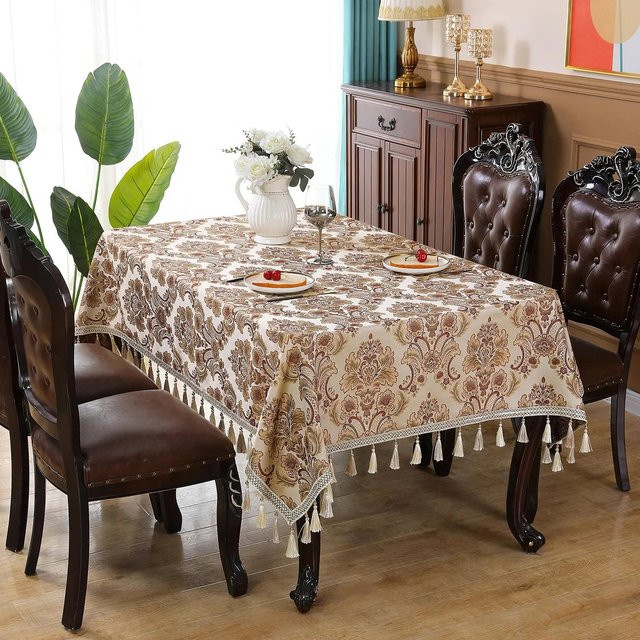JMG Household Supplies Jacquard Tischdecke im europäischen Stil mit floraler Bestickung und Quasten, B/B: 85 x 85 cm - Bild 1