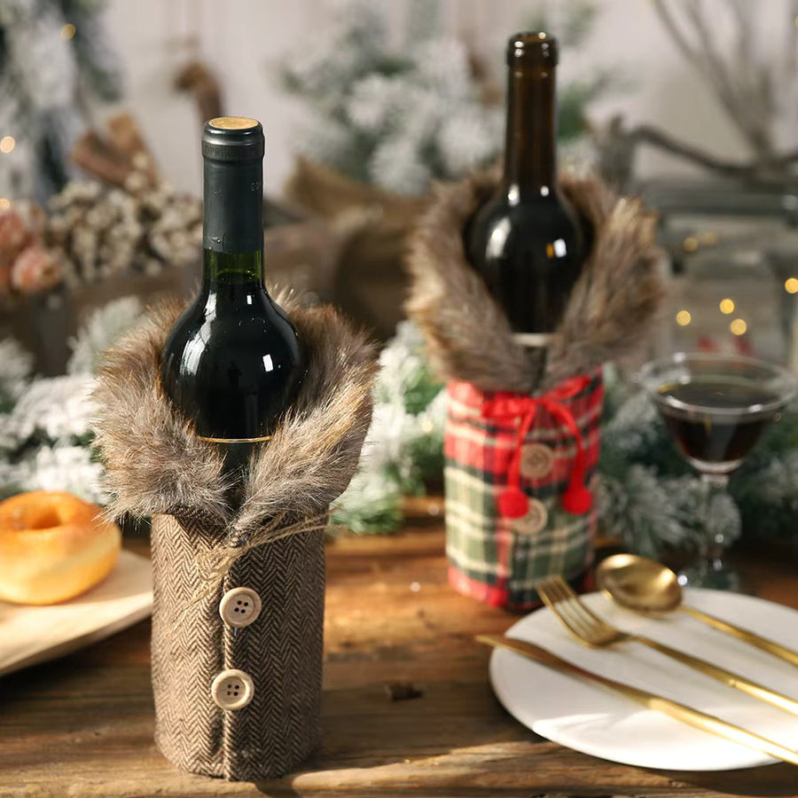 WakaParty Wein Flaschenhülle mit Gestreiftem Plaid Design in Mehrfarbig für Weihnachtsdekoration und Party-Tischdekoration - Bild 4