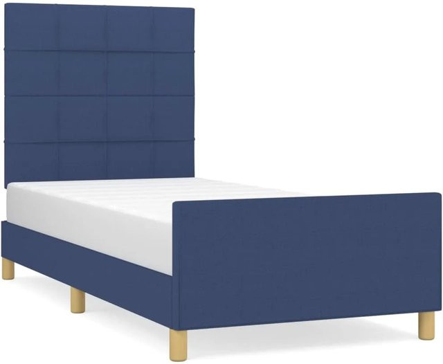 vidaXL Bettgestell mit Kopfteil in Blau aus Stoff und Holz, B/T/H: 100 x 200 x 128 cm - Bild 1