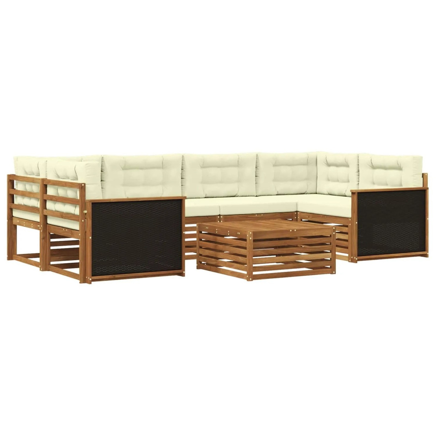 vidaXL Outdoor-Sofagarnitur L-Form aus Akazienholz mit 7 Kissen in Natur und Creme - Bild 2