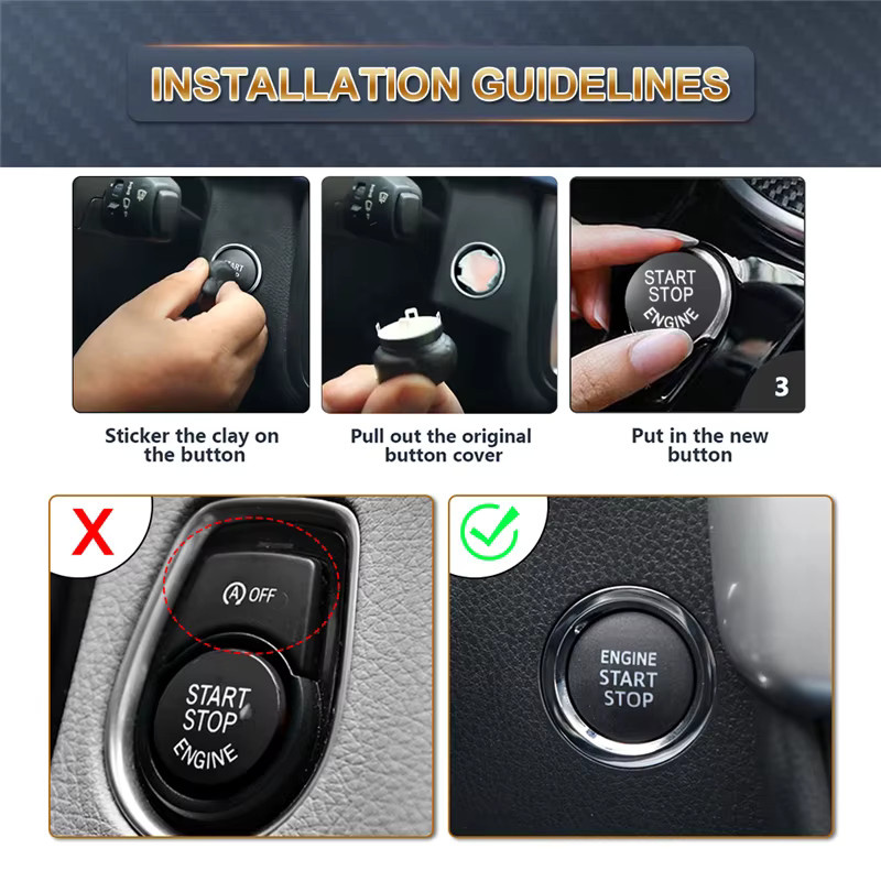 Ersatzabdeckung für Auto-Motorstartknopf und Stoppschalter von kanuoc in Schwarz für BMW E87 E60 E83 E84 E89 E90 E91 E92 E93 - Bild 4