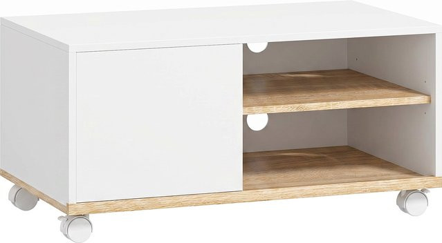Aosom HOMCOM TV Lowboard mit Rollen und Kabelführung in Weiß und Eiche, B/T/H: 80 x 45 x 41 cm - Bild 1