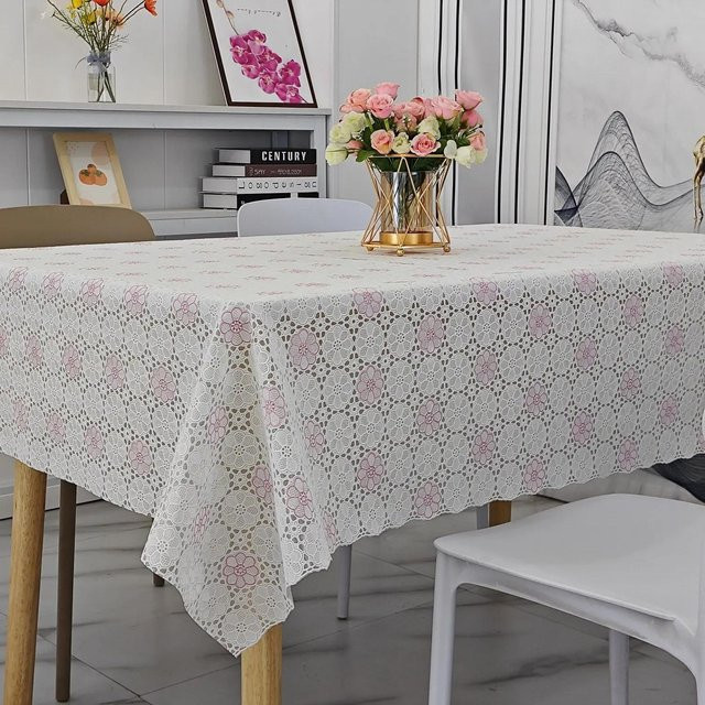 Binchi Outdoor Equipment Quadratische Tischdecke aus PVC mit floralem Muster in Weiß, wasserabweisend und waschbar, B/B: 60 x 60 cm - Bild 1