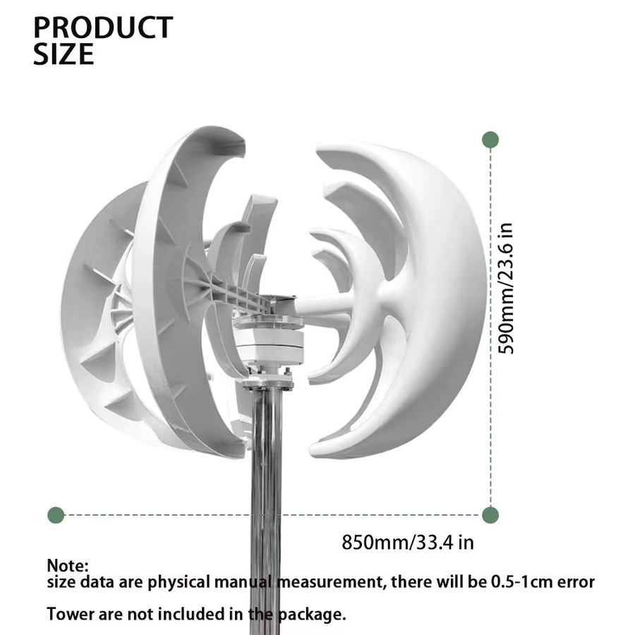 AeroVolt Vertikale Windturbine Generator 3000W 5000W in Weiß mit MPPT-Controller für Haushalt und Bauernhof (12V 24V 48V) - Bild 2