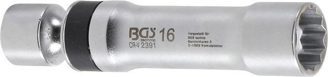 BGS Zündkerzen-Gelenkeinsatz Zwölfkant mit Haltefeder, Antrieb 3/8 Zoll, SW 16 mm, Silber - Bild 2