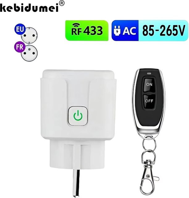 Kebidumei Kabelloser Fernbedienungs-Steckdosenschalter 433MHz, 220V, 4000W, Weiß - Bild 1