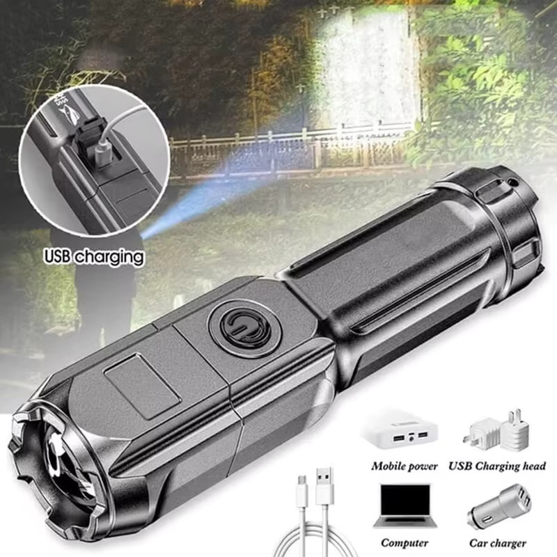 VORTNGLE Taktische LED Taschenlampe aus Metall, Wasserdicht und USB-aufladbar, Schwarz - Bild 2