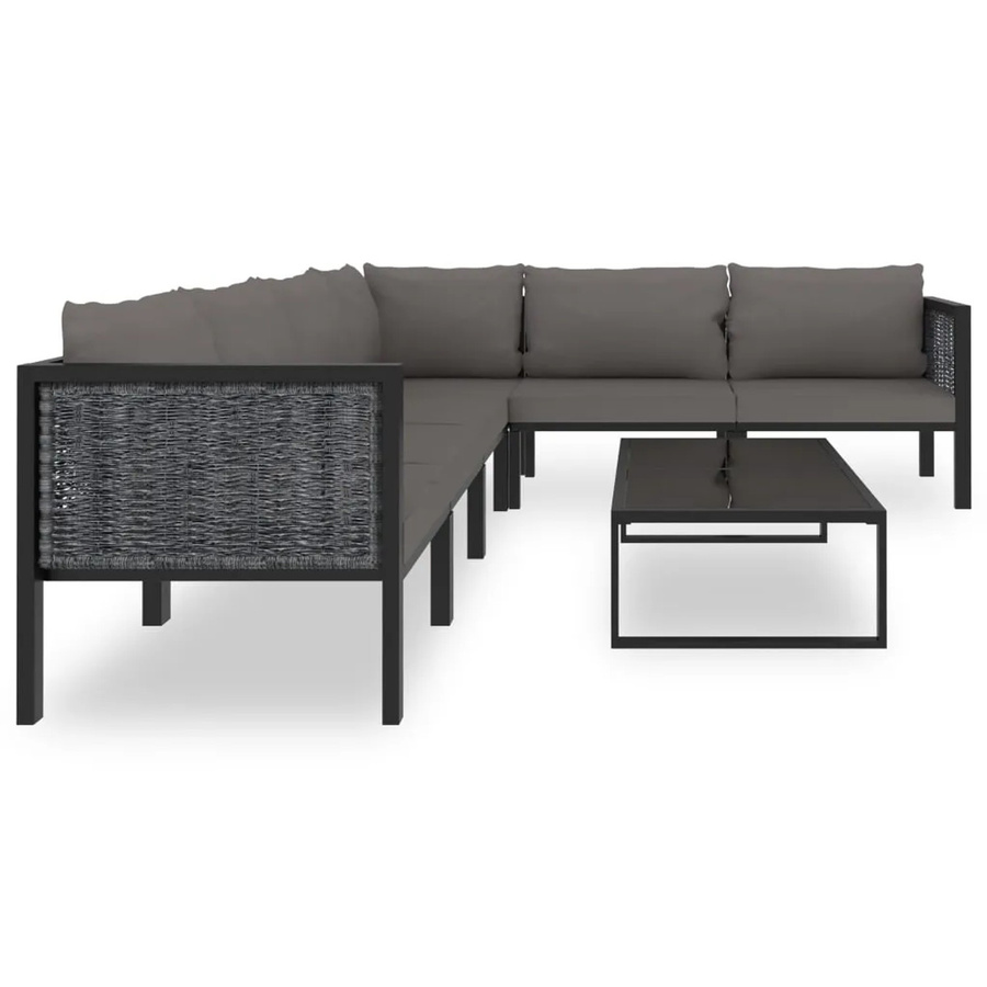 vidaXL 7-tlg. Garten-Lounge-Set in L-Form mit Auflagen und Couchtisch, Poly Rattan und Aluminium, Anthrazit - Bild 2