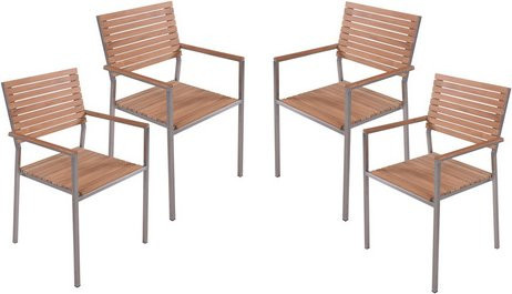 GARDEN PLEASURE Stuhl-Set Denver 4er-Set aus Teakholz und Stahl in Braun mit Armlehnen und Stapelfunktion - Bild 1