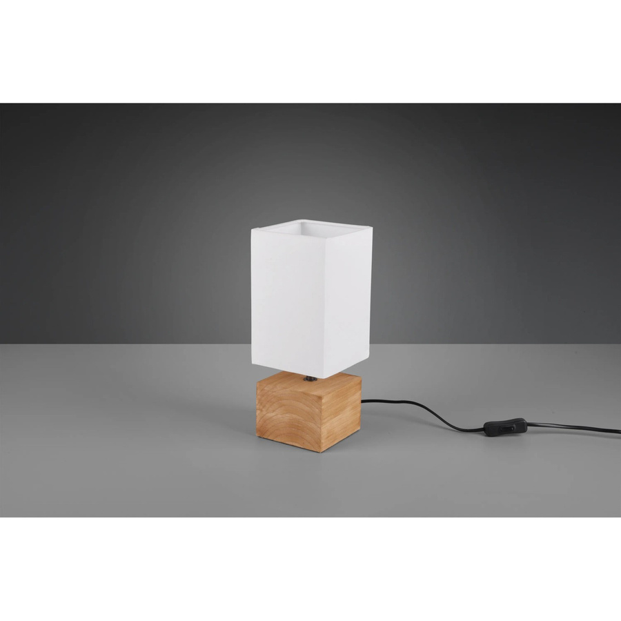 Reality Tischlampe Woody aus Naturholz und Stoff in Weiß, B: 30 cm, T: 12 cm, H: 12 cm - Bild 2