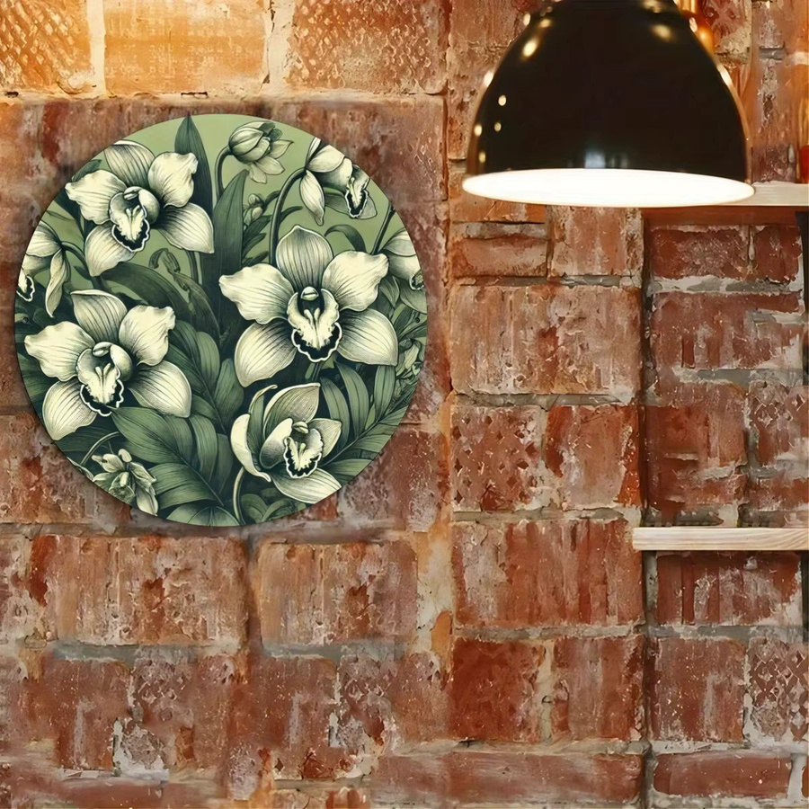 Rundes Metallschild Potdemiel mit grünem Blumenmuster im Vintage-Stil, Durchmesser: 19,81 cm - Bild 5