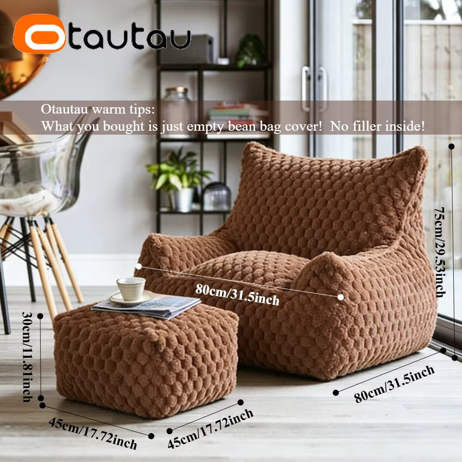 OTAUTAU Flauschiger Sitzsackbezug aus Kunstfell in Braun für Pouf-Sessel - Bild 3