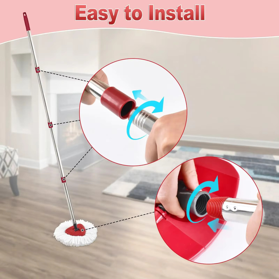 4-teiliges Set Teleskop-Moppgriffe für Vileda O-Cedar und H2pro Flat Mop, rot, Länge: 76 cm bis 147 cm - Bild 2