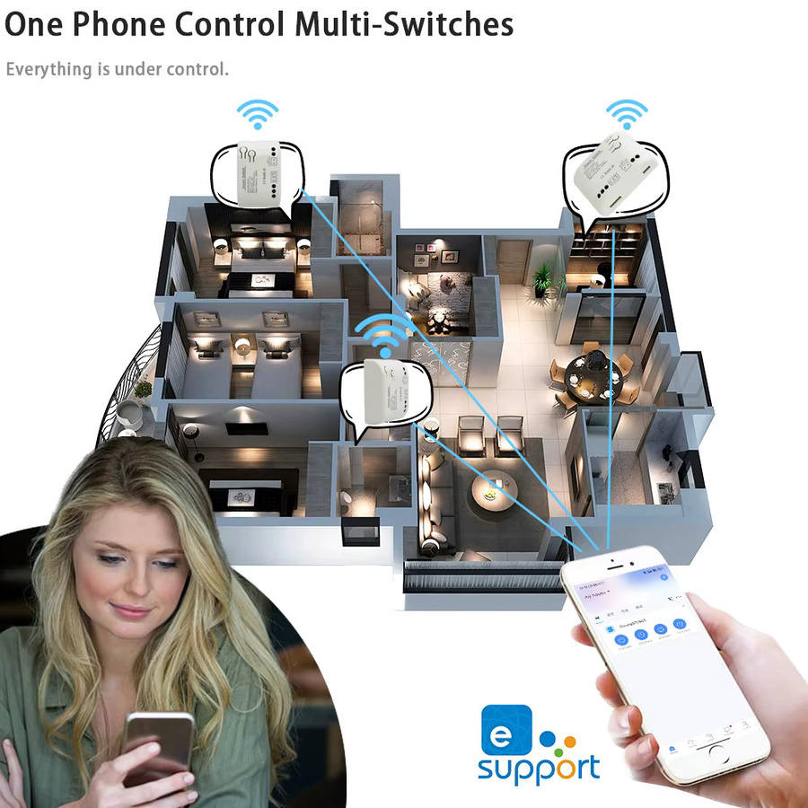 EWelink WLAN Smart Switch Relais mit Trockenkontakt NO NC COM, RF433 Fernbedienungsmodul für Alexa, Weiß - Bild 2