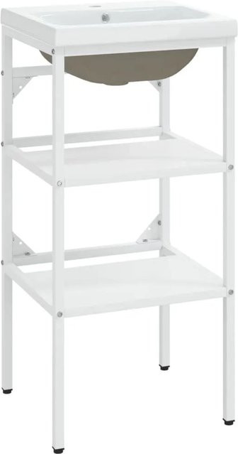 vidaXL Badezimmer-Waschtischgestell aus Metall und Keramik in Weiß, Wandmontage, Modernes Design - Bild 1