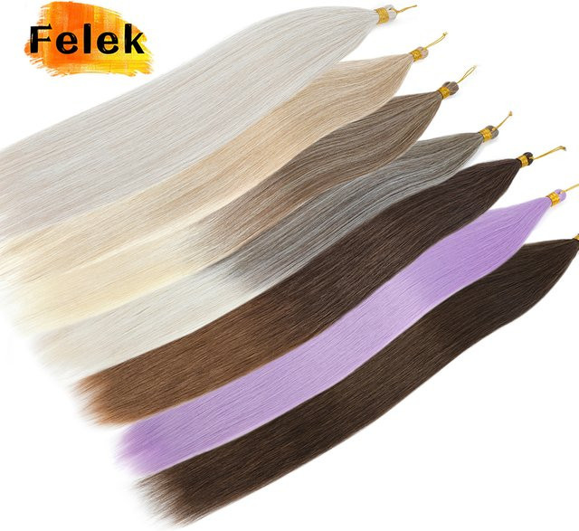 Felek Haar Extensions, 22 Zoll, Ombre Grau Lila, Synthetisch, 3 Teile - Bild 1