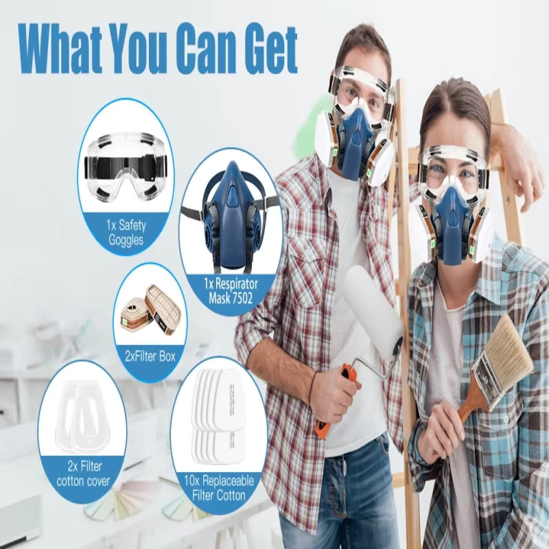 HFYSF Atemschutzmaske 6200/7502 Halbgesichtsmaske für Industrie, Malerei und Sprühstaub mit 501 5N11 6001CN Filtern - Bild 5