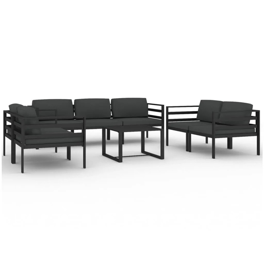 vidaXL 8-tlg Garten-Lounge-Set L-Form aus Aluminium in Anthrazit mit UV-beständigen Polsterkissen - Bild 2
