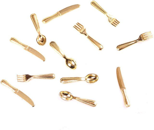 Discover Intime Puppenhaus Miniatur Geschirr Mini Besteck, 12-teiliges Set, Gold, ab 14 Jahren - Bild 1