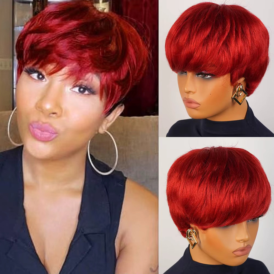 OYM HAIR Echthaar-Perücke, Pixie-Schnitt, rot, Damen - Bild 3