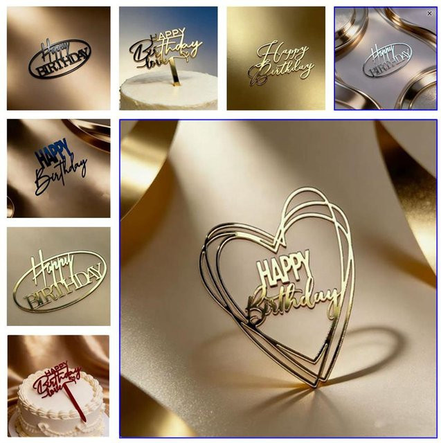WOHLTAO Happy Birthday Kuchendekoration aus Gold-Acryl für Kindergeburtstage und Backzubehör - Bild 1
