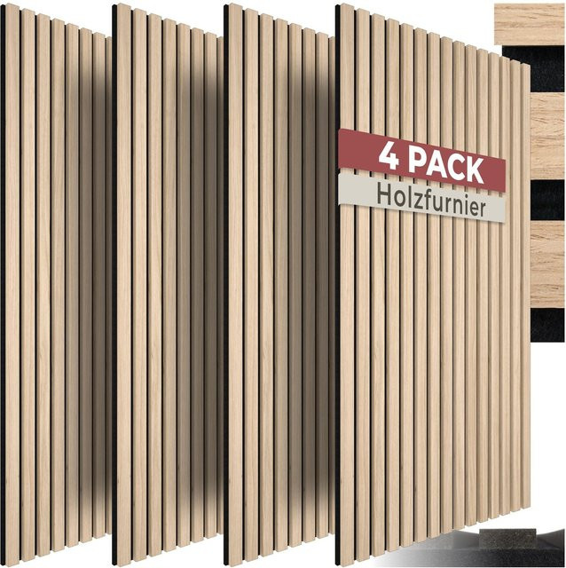 tectake Akustikpaneele Sonic Wall II Eiche Hell mit Echtholzfurnier und MDF, B/H/T: 110 x 50 x 1,8 cm - Bild 1