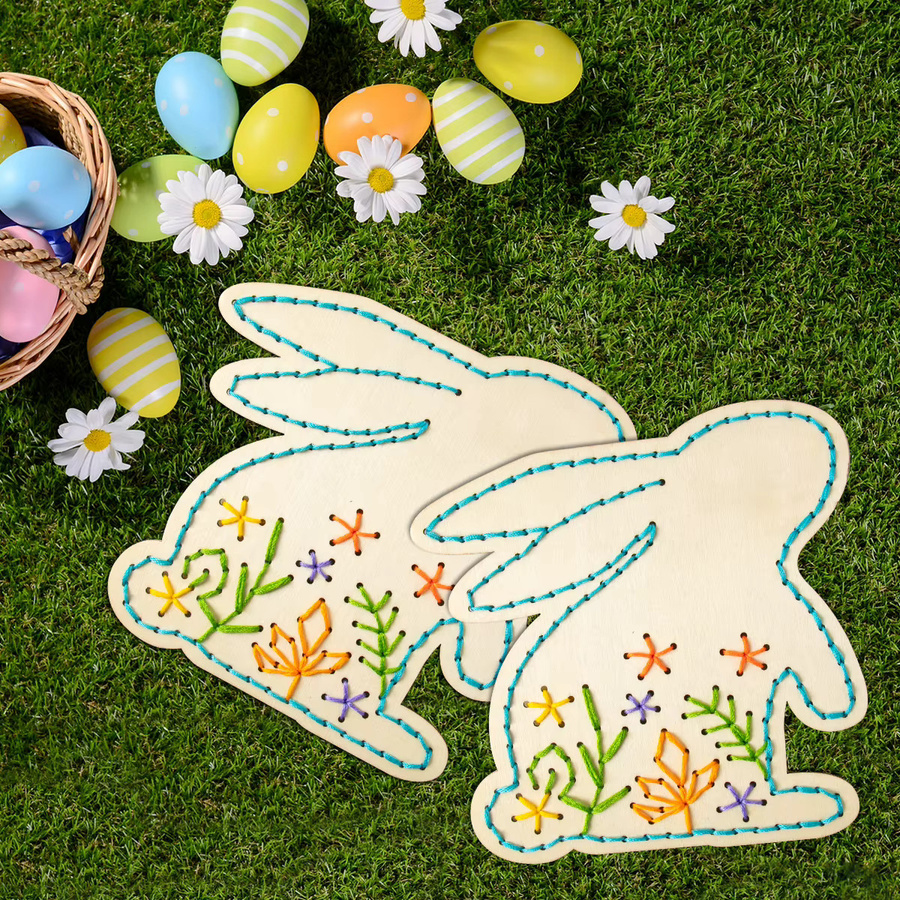 Joy-enlife Osterhase Holz Kreuzstich DIY Kit als hängendes Kaninchen-Ornament für deine Ostern-Dekoration in Mehrfarbig - Bild 2
