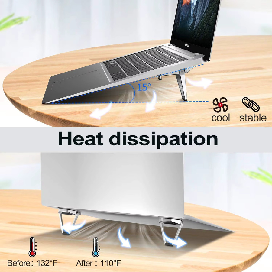 Aumengear Laptopständer aus Zinklegierung in Silber, tragbarer rutschfester Tastaturerhöhung für deinen Schreibtisch, kompatibel mit MacBook - Bild 4
