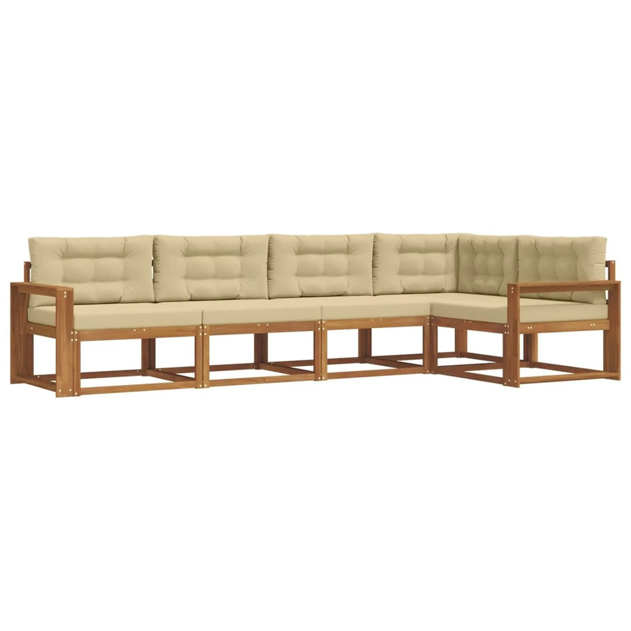 vidaXL Outdoor-Sofagarnitur 5-tlg. in L-Form aus Akazienholz mit Kissen, Natur und Beige - Bild 2