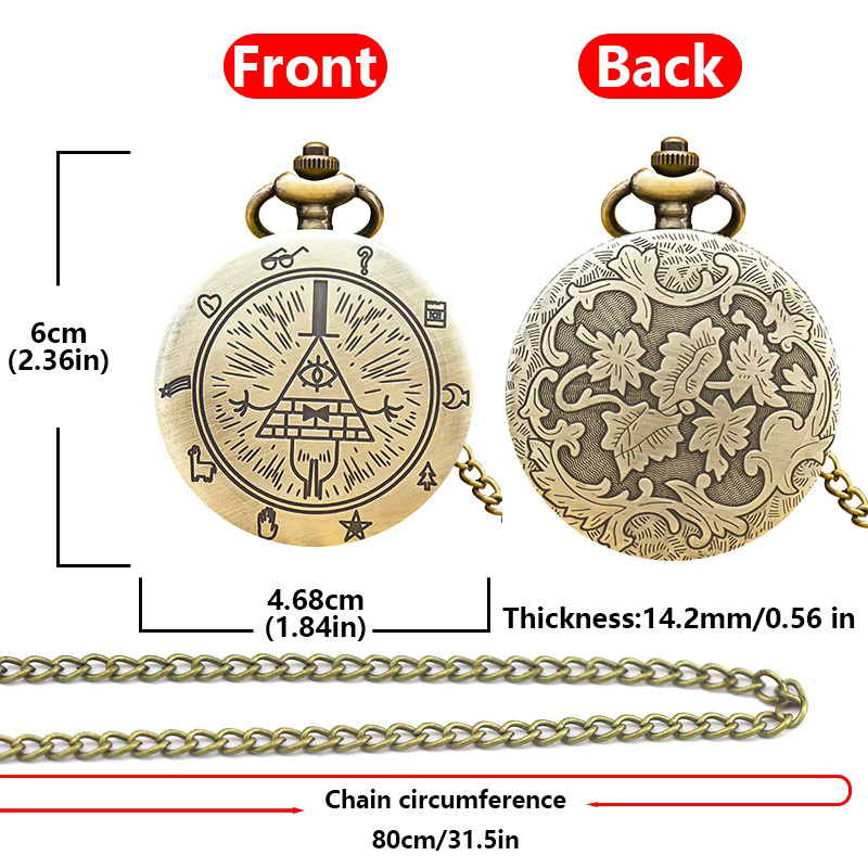 Wecin Taschenuhr-Halskettenanhänger, Quarz, Messing, Dreieckig, Unisex - Bild 3
