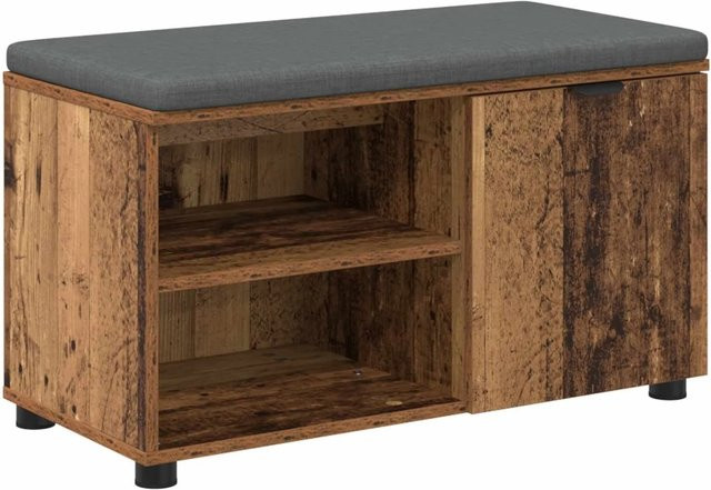 vidaXL Flurbank aus Altholz mit Kissen und Regal mit Tür in Braun, B/T/H: 80 x 38 x 46 cm - Bild 1