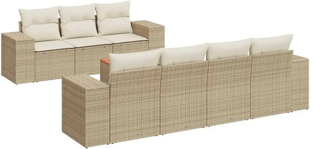 vidaXL 8-teilige Garten-Sofagarnitur aus PE-Rattan in Beige mit Kissen und Stauraum - Bild 1