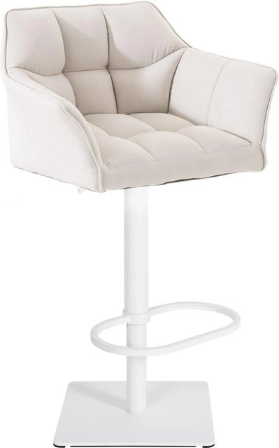 DELUKE Barhocker SIHAR Barstuhl aus Stoff in Weiß, höhenverstellbar, drehbar mit Lehne, B/T/H: 64 x 45 x 88 cm - Bild 1