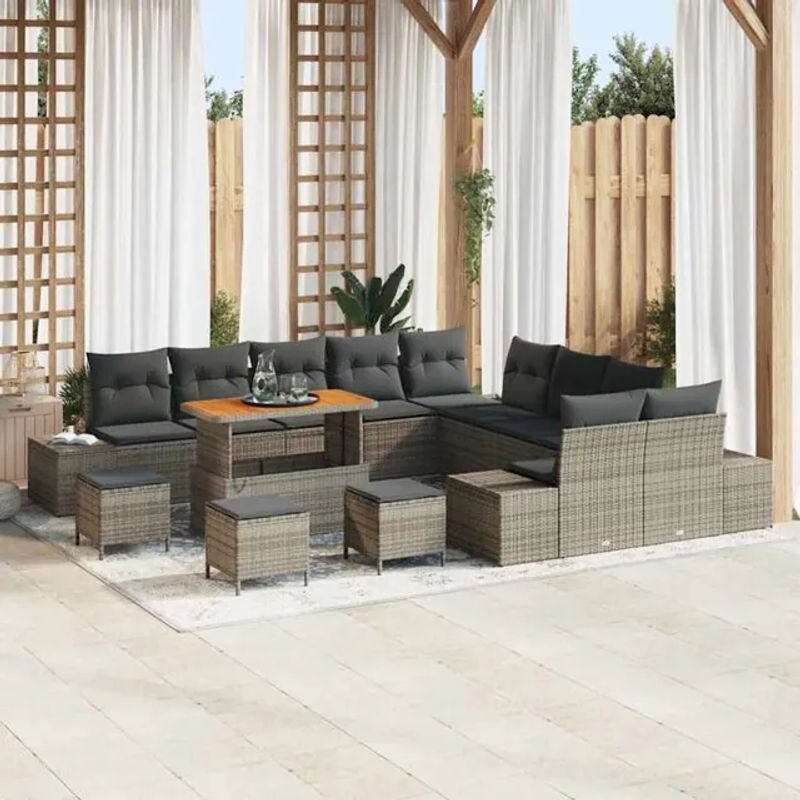 vidaXL Garten-Sofa-Set aus Poly-Rattan mit 14 Kissen in Grau - Bild 1
