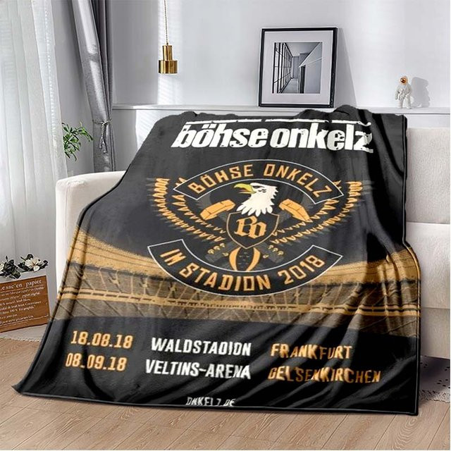 Böhse Onkelz Flanell-Überwurfdecke mit Totenkopf-Grafik in Schwarz, B/B: 130 x 150 cm - Bild 1