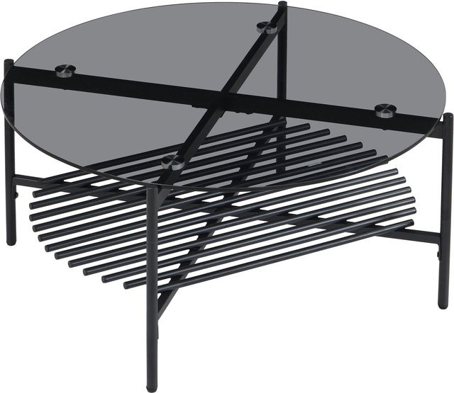 Runder Couchtisch im Industrial Design mit schwarzer Glasplatte und Metallgestell, B/T/H: 80 x 80 x 40 cm - Bild 1